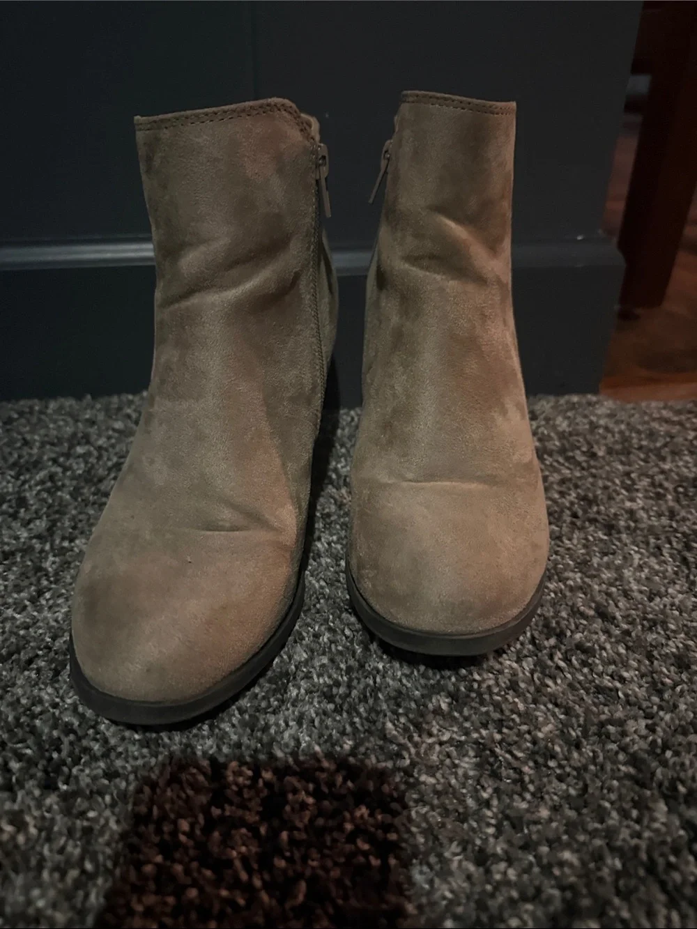 Mix No. 6 Taupe Suede Ankle Booties with Stacked Heel